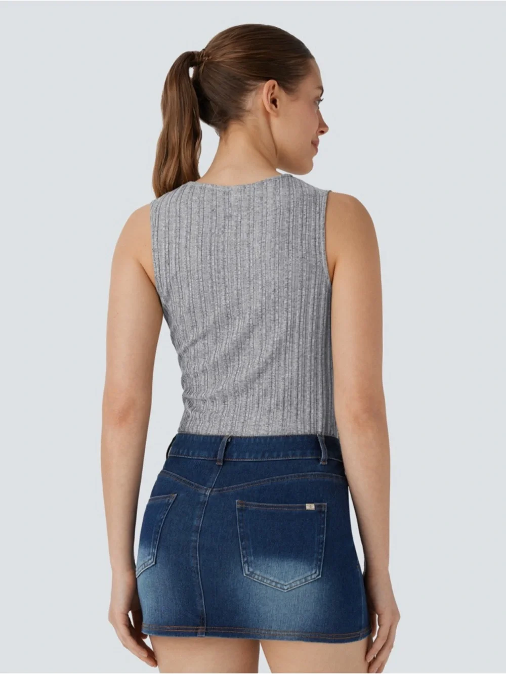 HALARA Ribbed Sleeveless Asymmetric Ruched Casual Top Heather Gray XS NWT - Picture 3 of 5